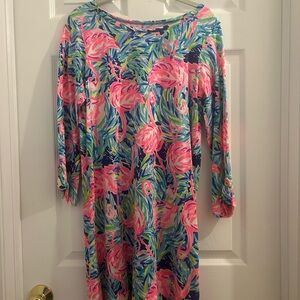 Lilly Pulitzer Orange and Pink Sundress 3/4 Sleeve Bateau Neckline